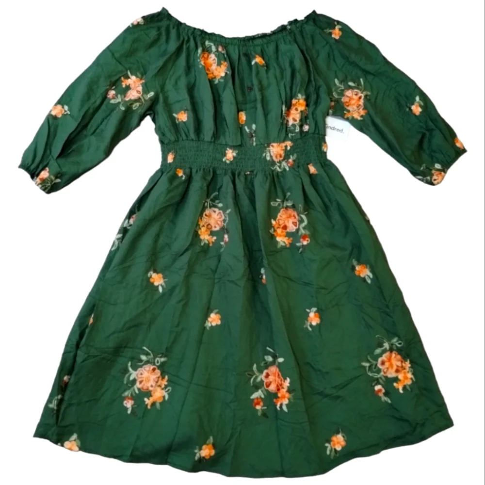 Anthropologie Kindred Embroidered Plus Size Long Sleeve Off Shoulder Dress